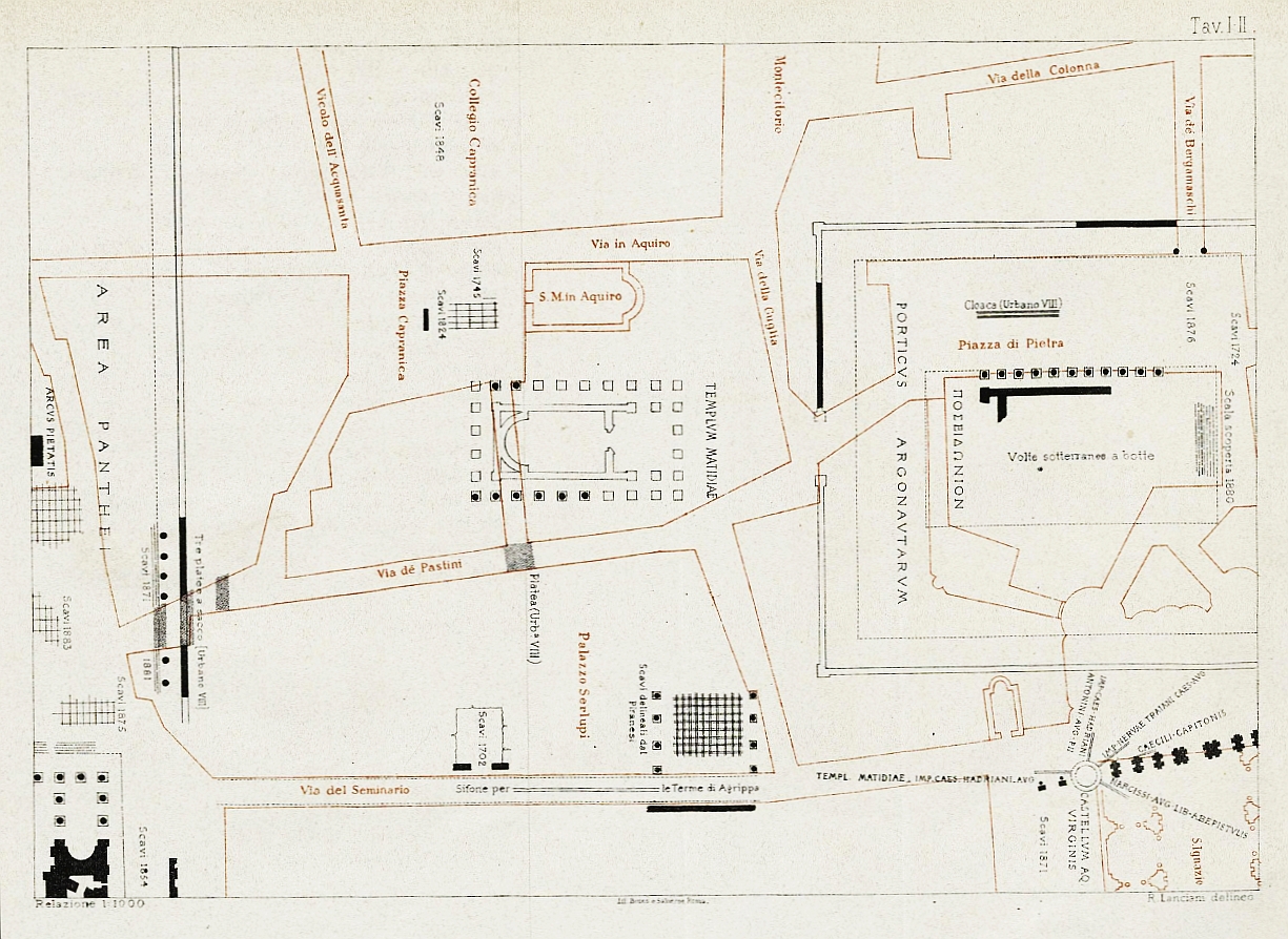 Lanciani BCom 1883 - Tempelkomplex Marsfeld Rom Hadrian Matidia Sabina Marciana FORMA URBIS ROMAE Fig. 66.4