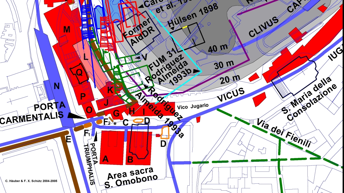 Rome map, showing the area between the Capitoline Hill and the Caelian. C. Häuber and F.X. Schütz