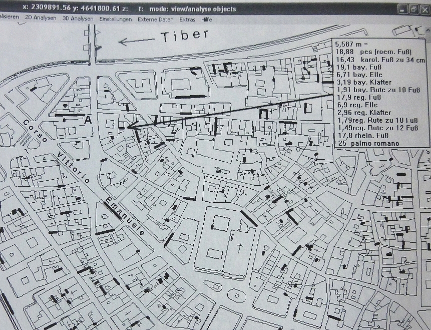 metrologische Analyse Stadtrundriss Rom, palmo romano , Analyse von Franz Xaver SCHÜTZ