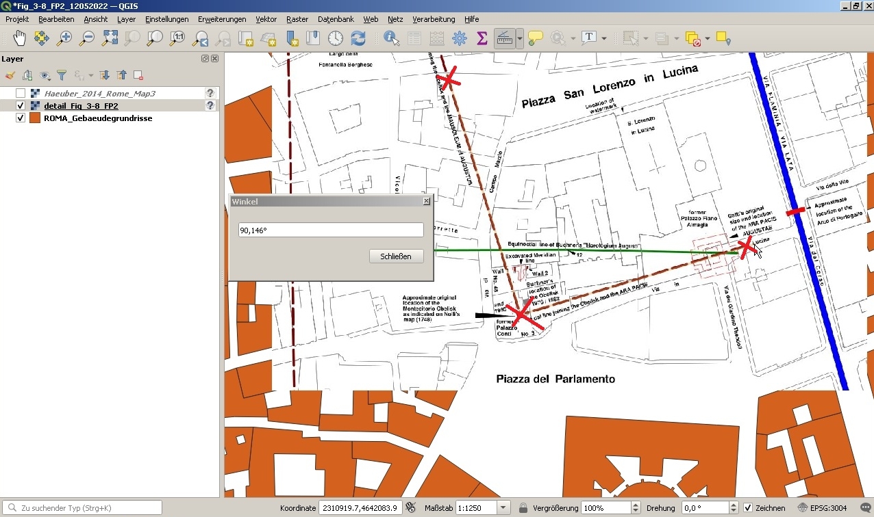 Screenshot Karte der Stadt Rom mit original OSM Daten (buildings) überlagert