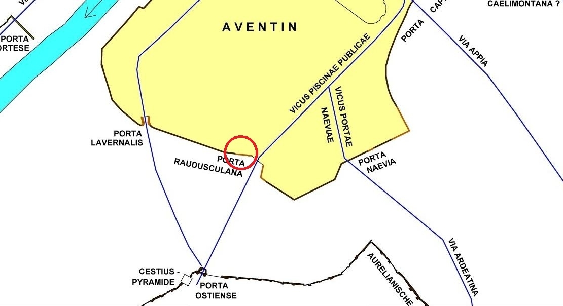 Servianische Stadtmauer Rom - Via di S. Anselmo Porta RaudusculanaAuschnitt Romkarte Dr. Chrystina Häuber und Dr. Franz Xaver Schütz