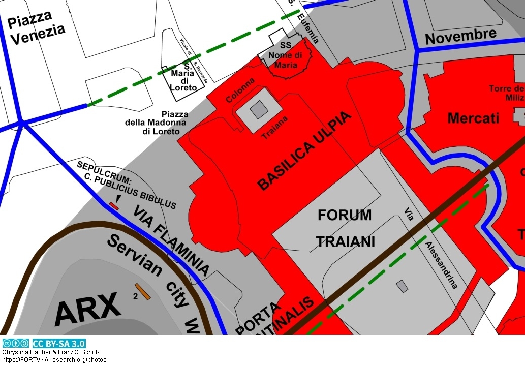 Karte aktueller Standort Trajanssäule in Rom, Trajanssäule - Colonna Traiana - BASILICA ULPIA - ROMA, Ausschnitt HÄUBER Chrystina 2014 Map5