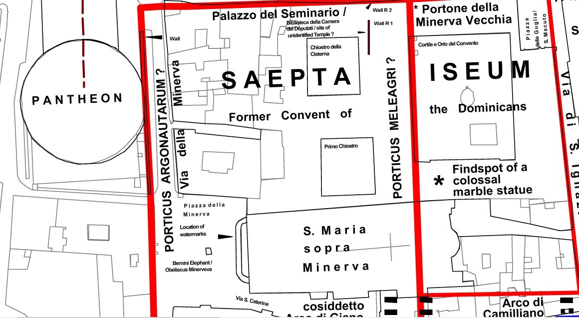 Karte Umgebung Pantheon, Obelisk, Rom, Piazza della Minerva, Bernini, Elefant,  Obeliscus Minerveus,  by Chrystina HÄUBER, Franz Xaver SCHÜTZ