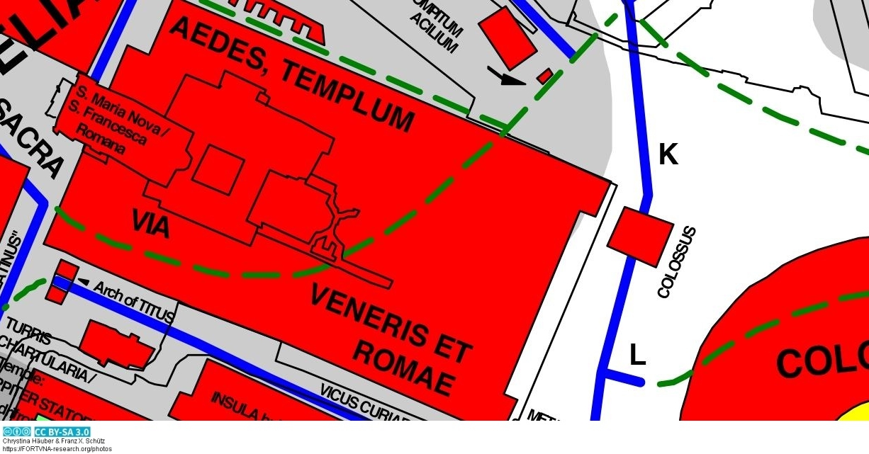 Venus und ROMA Tempel , AEDES TEMPLUM VENERIS ET ROMAE, Rom, Auschnitt Romkarte Chrystina Häuber und Franz Xaver Schütz