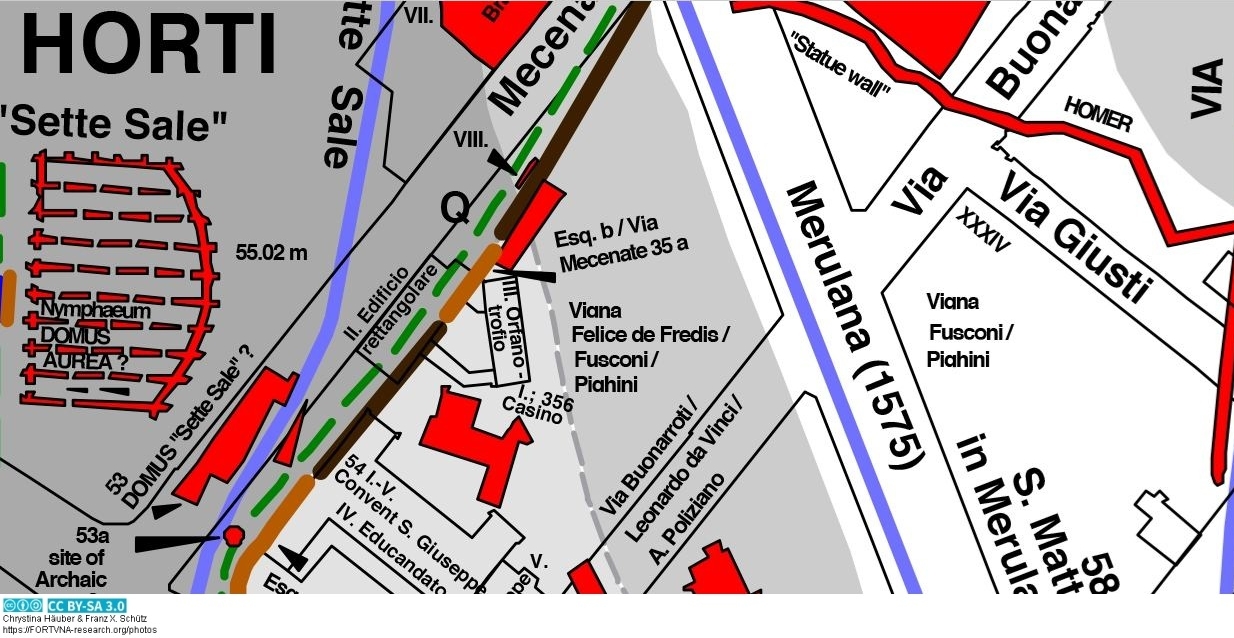 Servianische Stadtmauer Via Mecenate 35 , Rom , Auschnitt Romkarte Chrystina Häuber und Franz Xaver Schütz